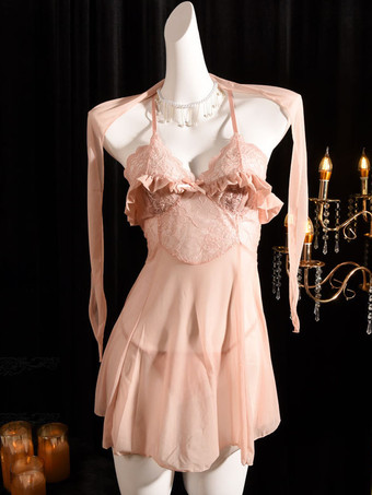 肌色ランジェリー シームレス シースルー ベビードール シュミーズ セクシー 室内用 レース ブラック