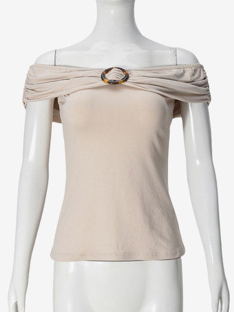 円形バックル付きオフショルダートップス（レディース）2025