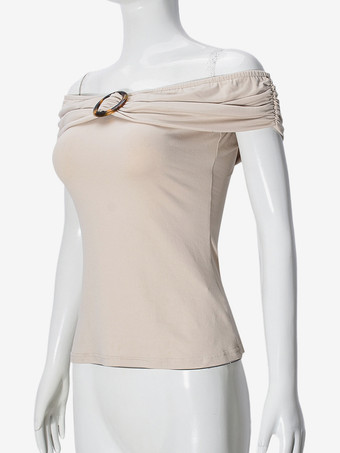 円形バックル付きオフショルダートップス（レディース）2025