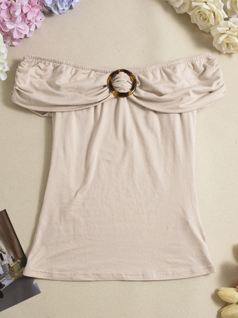 円形バックル付きオフショルダートップス（レディース）2025