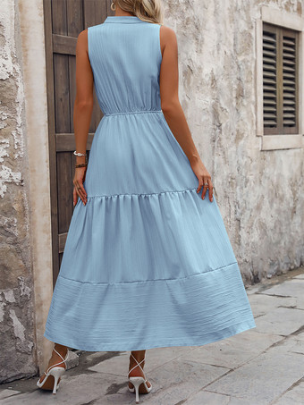 ノースリーブVネックティアードロングドレス（レディース）2025