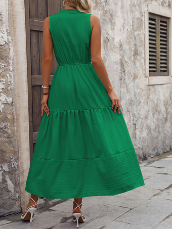 ノースリーブVネックティアードロングドレス（レディース）2025