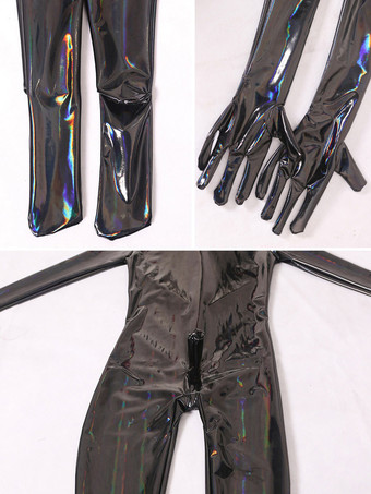 ハロウィン メンズ ウェットルック ストレッチ ジッパー クロッチ ボディスーツ フルボディ キャットスーツ