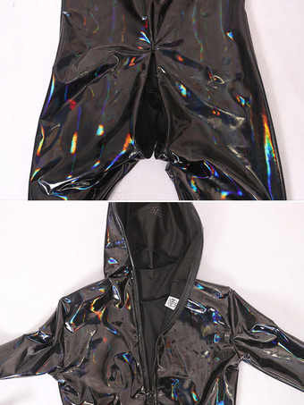 ハロウィン メンズ ウェットルック ストレッチ ジッパー クロッチ ボディスーツ フルボディ キャットスーツ