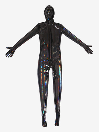 ハロウィン メンズ ウェットルック ストレッチ ジッパー クロッチ ボディスーツ フルボディ キャットスーツ