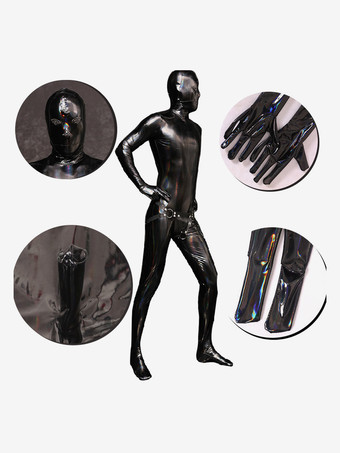 ハロウィン メンズ ウェットルック ストレッチ ジッパー クロッチ ボディスーツ フルボディ キャットスーツ