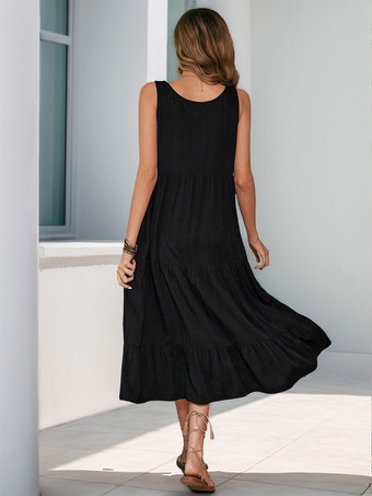 レディース向けブラックノースリーブミディ丈シフトドレス 2025