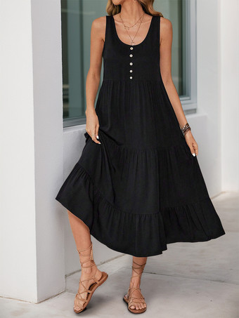 レディース向けブラックノースリーブミディ丈シフトドレス 2025