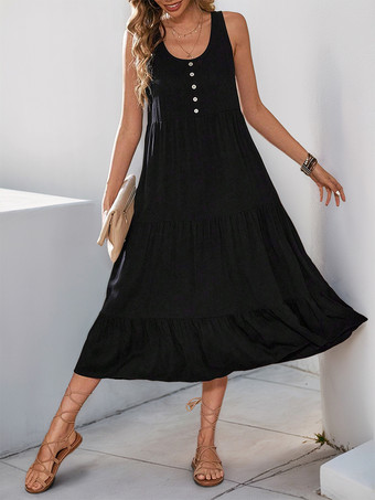 レディース向けブラックノースリーブミディ丈シフトドレス 2025