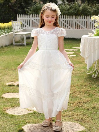 フラワーガールドレス ウェディング かわいいフラワーガールドレス フラワーガールドレス 子供用 社交パーティードレス 半袖 レース