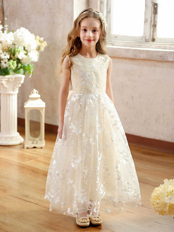 シャンパンウェディングパーティードレス 格安フラワーガールドレス 子供用社交パーティードレス ウェディング ウェディングフラワーガールドレス フラワーガールドレス ノースリーブ