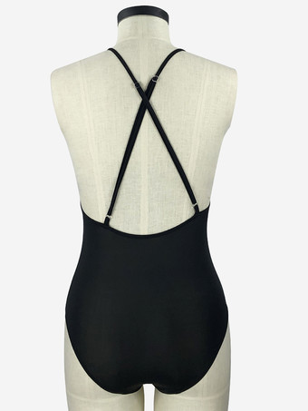 フロントレースアップのバックレスブラックワンピース水着 2025