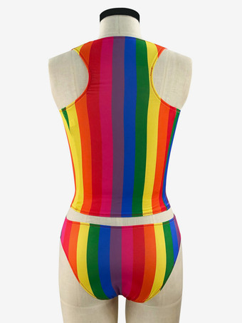 2025年夏向けレインボーストライプツーピース水着