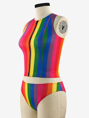 2025年夏向けレインボーストライプツーピース水着