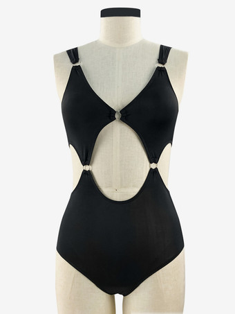 セクシーな黒のモノキニカットアウトワンピース水着 2025