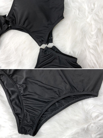 セクシーな黒のモノキニカットアウトワンピース水着 2025