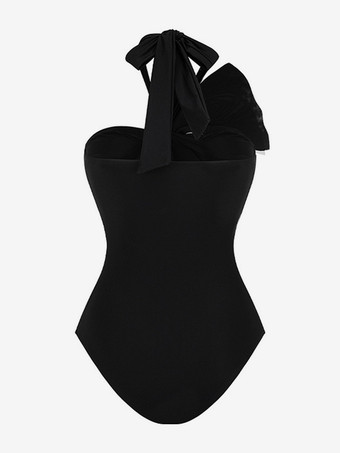 リボンアクセント付きコントラストカラーワンピース水着 2025