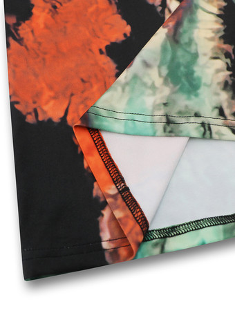 深めのVネックプリントホルターネックマキシドレス 2025