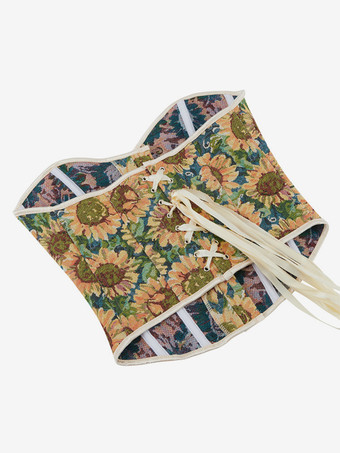 ヴィンテージ クロージング ヴィンテージ コルセット ヴィンテージ レディース クロージング イエロー コルセット 大人用 プリント レディース シック