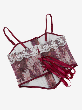 ヴィンテージ クロージング ヴィンテージ コルセット ヴィンテージ レディース クロージング バーガンディ レースアップ コルセット 大人用 花柄 レディース シック