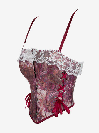 ヴィンテージ クロージング ヴィンテージ コルセット ヴィンテージ レディース クロージング バーガンディ レースアップ コルセット 大人用 花柄 レディース シック