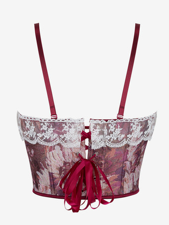 ヴィンテージ クロージング ヴィンテージ コルセット ヴィンテージ レディース クロージング バーガンディ レースアップ コルセット 大人用 花柄 レディース シック