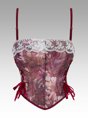 ワインレッド ヴィンテージ クロージング ヴィンテージ コルセット ヴィンテージ レディース クロージング バーガンディ レースアップ コルセット 大人用 花柄 レディース シック
