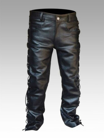 Retro Herrenhose zum Schnüren Retro Kleidung PU Leder Retro Herrenkleidung