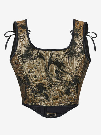 ヴィンテージ クロージング ヴィンテージ コルセット ヴィンテージ レディース クロージング ゴールド レースアップ コルセット 大人用 プリント レディース シック