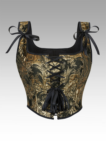 ブラック ヴィンテージ クロージング ヴィンテージ コルセット ヴィンテージ レディース クロージング ゴールド レースアップ コルセット 大人用 プリント レディース シック