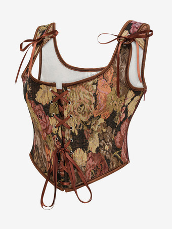 ヴィンテージ クロージング ヴィンテージ コルセット ヴィンテージ レディース クロージング ブラック レースアップ コルセット 大人用 プリント レディース シック