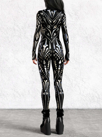 パターニング全身タイツ ハロウィン 女性用ジャンプスーツ、ボディスーツ、パンク、ヒョンカラー、全身タイツ、キャットスーツ