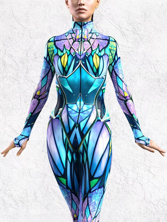 パターニング全身タイツ ハロウィン 女性用ジャンプスーツ、ボディスーツ、パンク、ヒョンカラー、全身タイツ、キャットスーツ