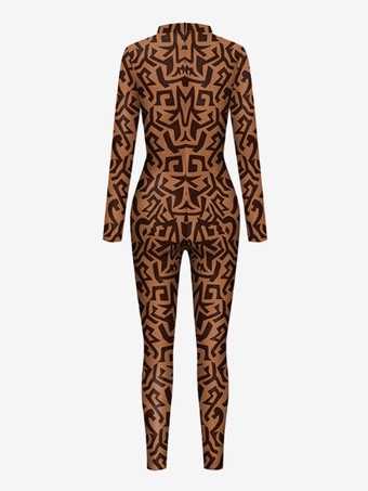 レディース全身タイツキャットスーツ（ギリシャ柄プリントボディスーツ付き）