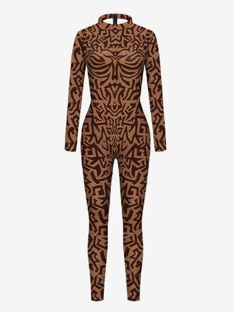 レディース全身タイツキャットスーツ（ギリシャ柄プリントボディスーツ付き）