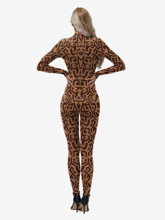 レディース全身タイツキャットスーツ（ギリシャ柄プリントボディスーツ付き）