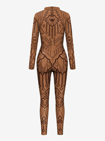 レディース全身タイツキャットスーツ（ギリシャ柄プリントボディスーツ付き）