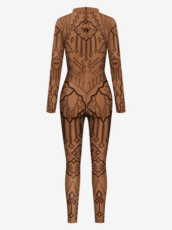 レディース全身タイツキャットスーツ（ギリシャ柄プリントボディスーツ付き）
