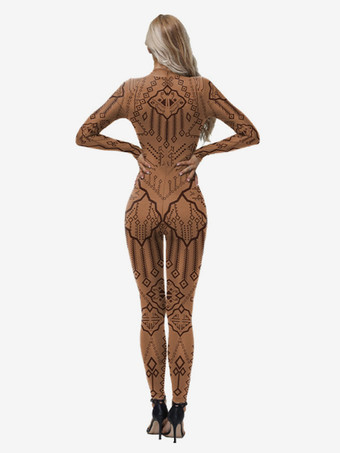 レディース全身タイツキャットスーツ（ギリシャ柄プリントボディスーツ付き）