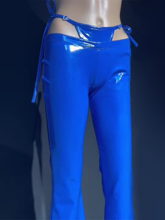 レディース セクシー シャイニー アンモニア ラテックス フレアレギンスパンツ ストレッチ ローライズ ベルボトム パンツ ブリーフ付き