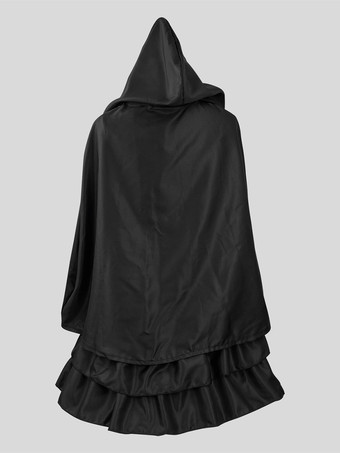 ブラックレトロコスチュームレディースカラーブロックジャカードフリルレースアップポリエステルマリーアントワネットコスチュームセットドレスマントゴシック