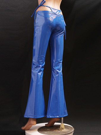 レディース セクシー シャイニー アンモニア ラテックス フレアレギンスパンツ ストレッチ ローライズ ベルボトム パンツ ブリーフ付き