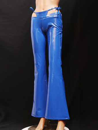 レディース セクシー シャイニー アンモニア ラテックス フレアレギンスパンツ ストレッチ ローライズ ベルボトム パンツ ブリーフ付き