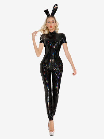 全身タイツ ハロウィン パテントレザー バニーガール セクシー ジャンプスーツ