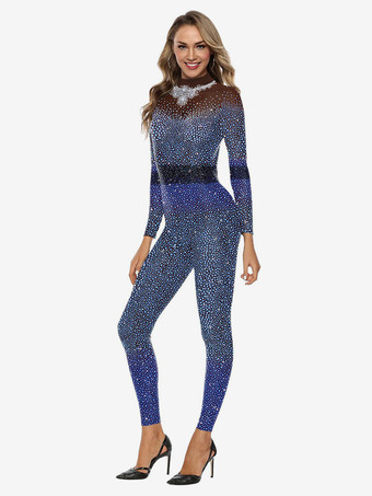 パターニング全身タイツ 女性用セクシーキャットスーツ パールプリント ジャンプスーツ ステージキャットウォーク ヨガ 全身タイツスーツ