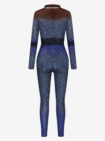 パターニング全身タイツ 女性用セクシーキャットスーツ パールプリント ジャンプスーツ ステージキャットウォーク ヨガ 全身タイツスーツ