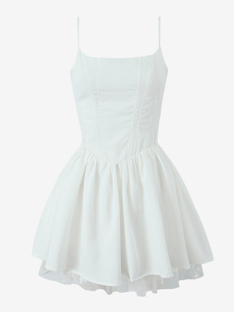 ホワイトレースのアクセントが効いたAラインミニストラップドレス（レディース）2025