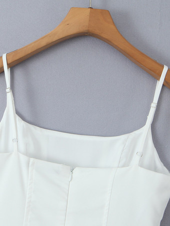 ホワイトレースのアクセントが効いたAラインミニストラップドレス（レディース）2025