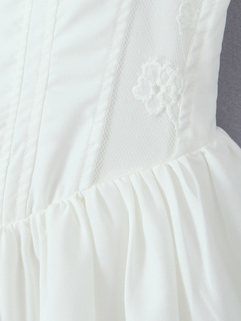ホワイトレースのアクセントが効いたAラインミニストラップドレス（レディース）2025
