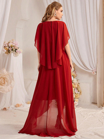 レッドケープスリーブ、アシンメトリーヘム、マキシ丈パーティードレス（レディース）2026